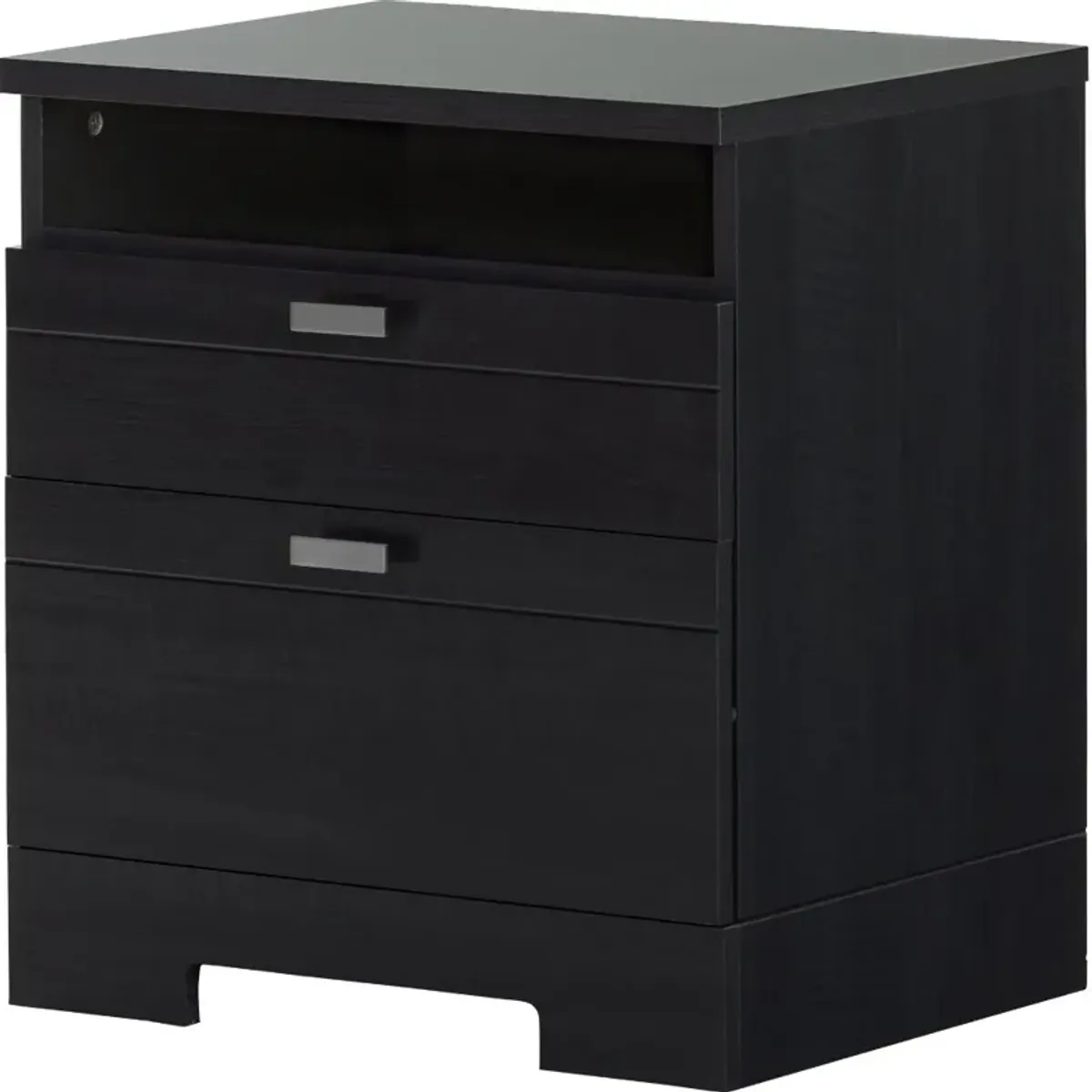 Reevo Black Nightstand with Drawers and Cord Catcher - South Shore