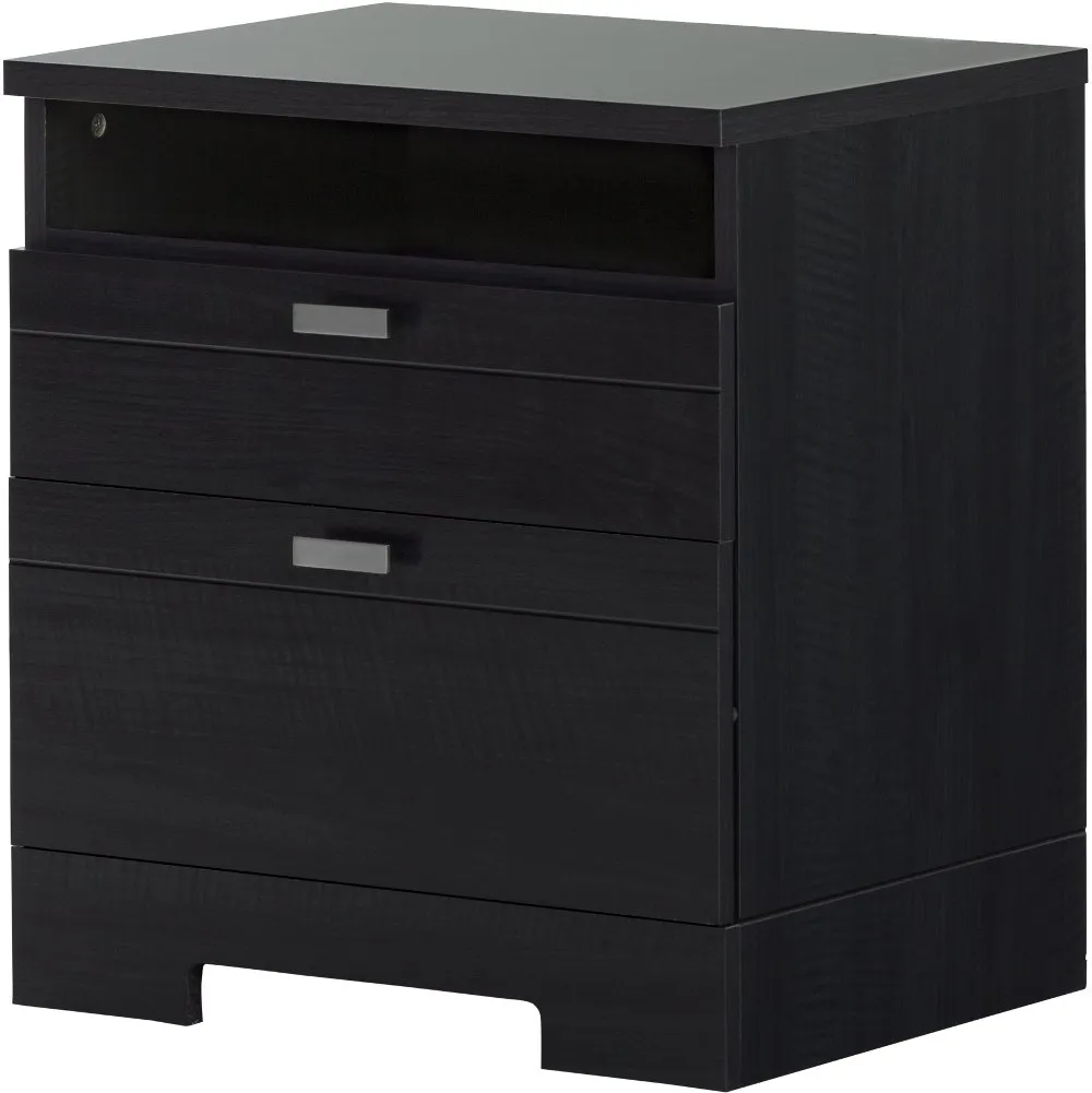 Reevo Black Nightstand with Drawers and Cord Catcher - South Shore