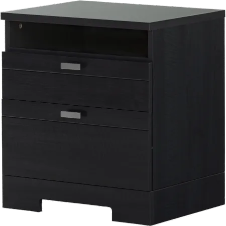 Reevo Black Nightstand with Drawers and Cord Catcher - South Shore