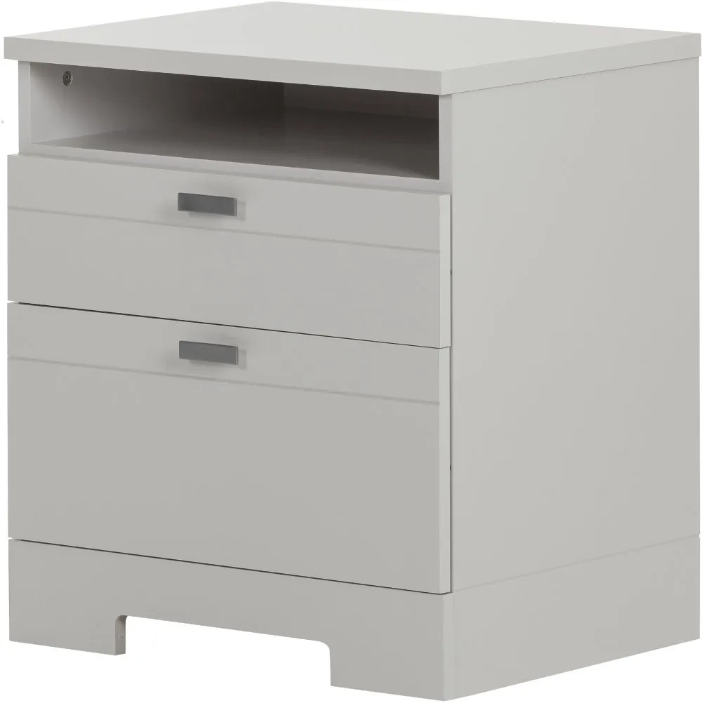 Reevo Gray Nightstand with Drawers and Cord Catcher - South Shore