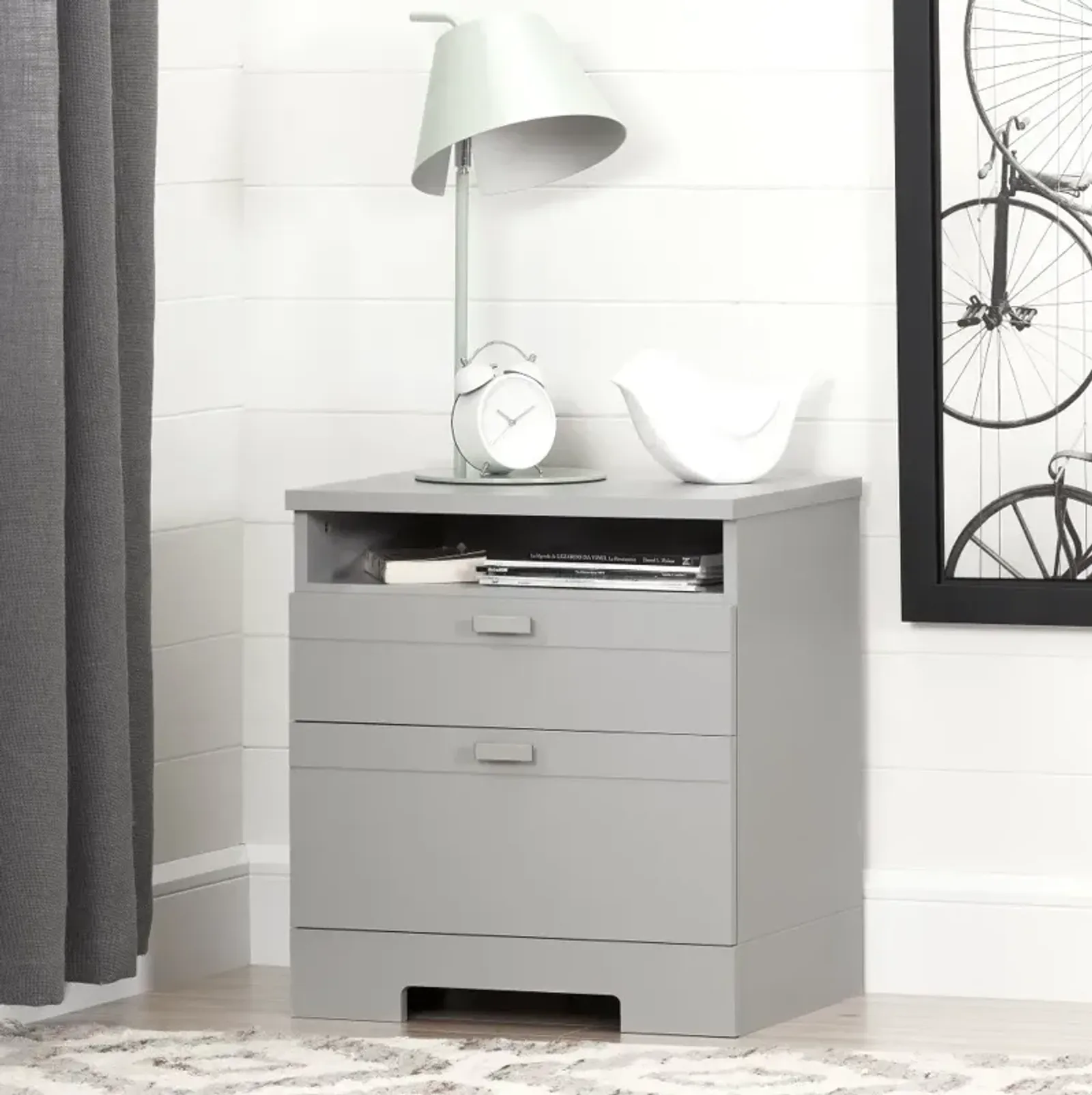 Reevo Gray Nightstand with Drawers and Cord Catcher - South Shore