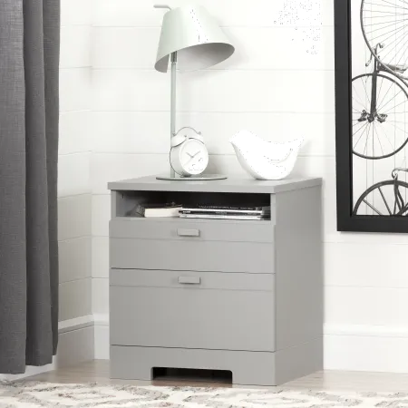 Reevo Gray Nightstand with Drawers and Cord Catcher - South Shore