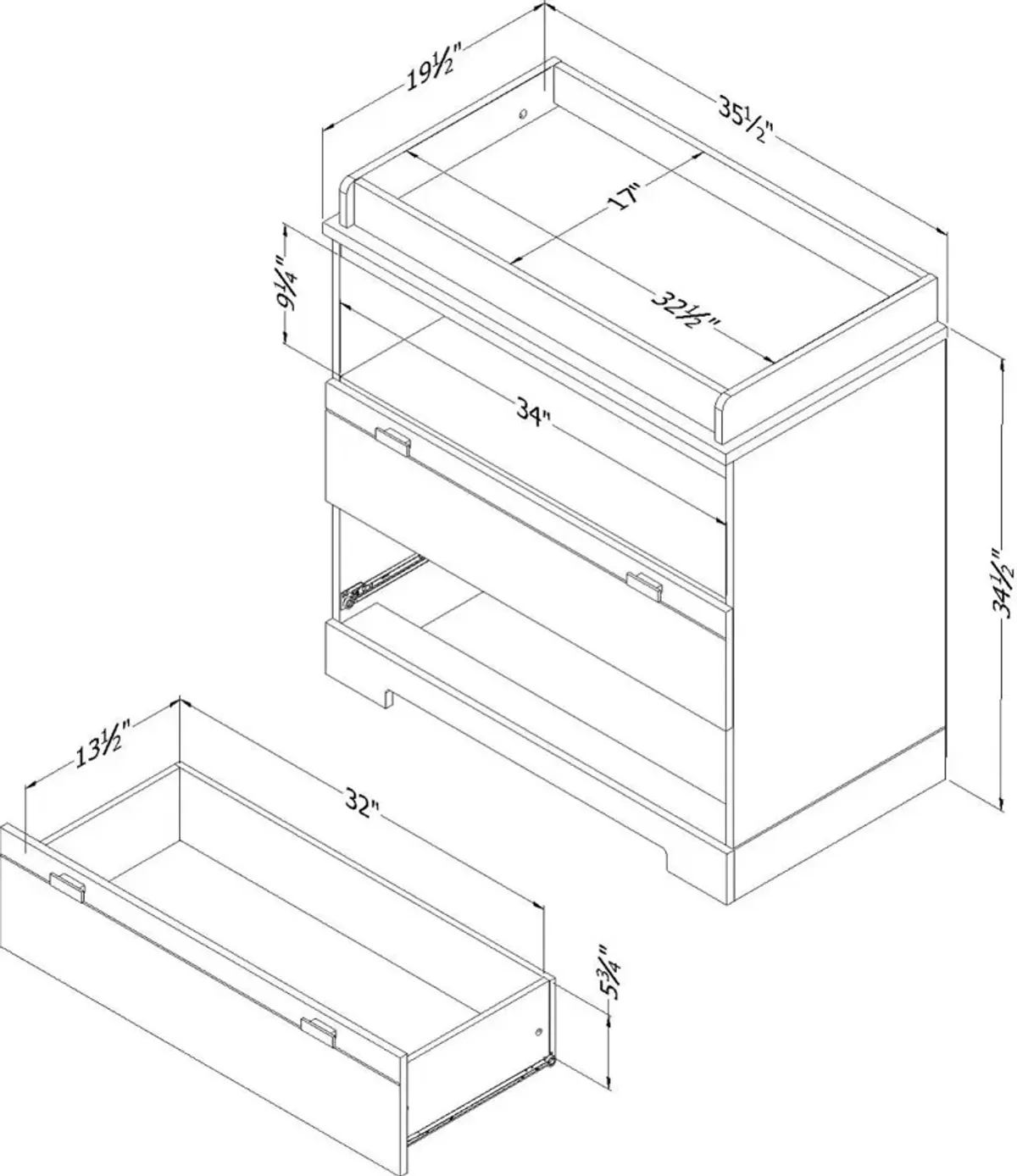 Reevo Gray Changing Table with Storage - South Shore