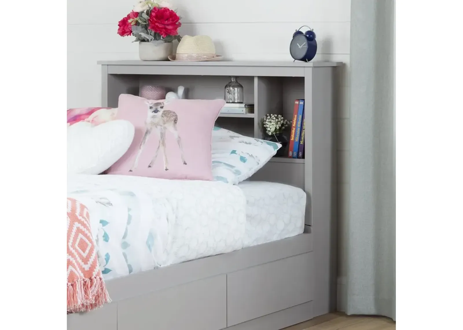 Reevo Gray Twin Bookcase Headboard - South Shore