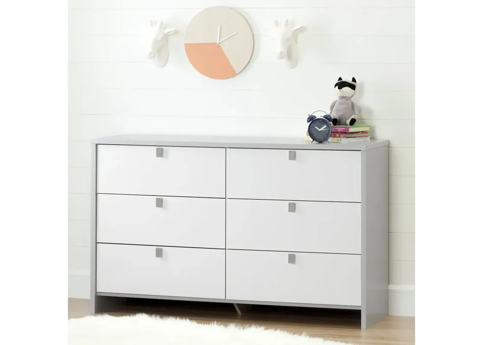 Cookie Gray and White 6-Drawer Double Dresser - South Shore