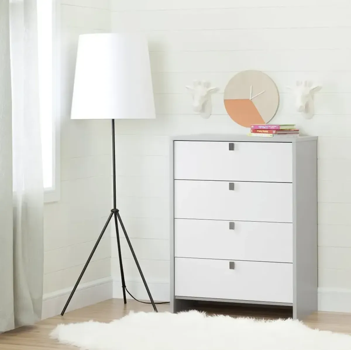 Cookie Gray and White 4-Drawer Chest - South Shore