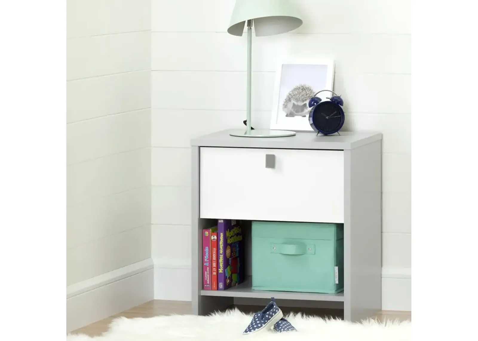 Cookie Gray and White Nightstand - South Shore