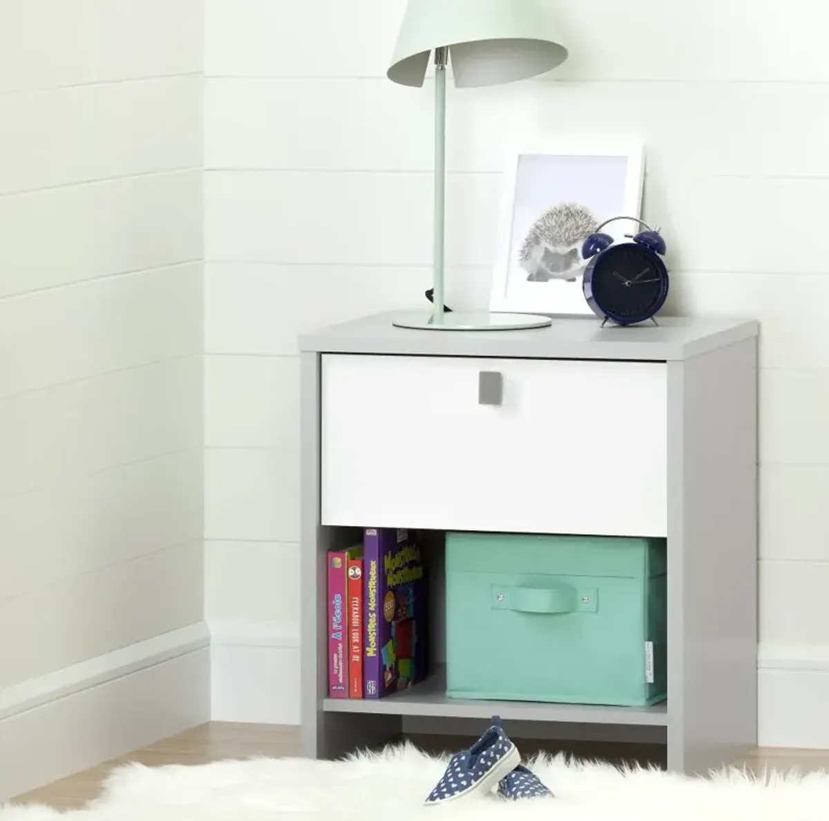 Cookie Gray and White Nightstand - South Shore