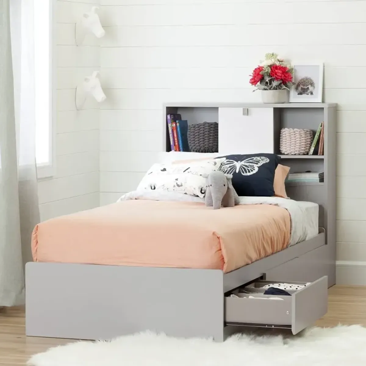 Cookie Gray Twin Mates Bed with 3-Drawers (39 Inch) - South Shore