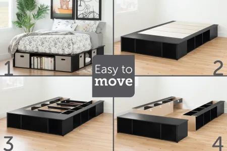 Black Oak Queen Platform Bed with Storage and Baskets - South Shore
