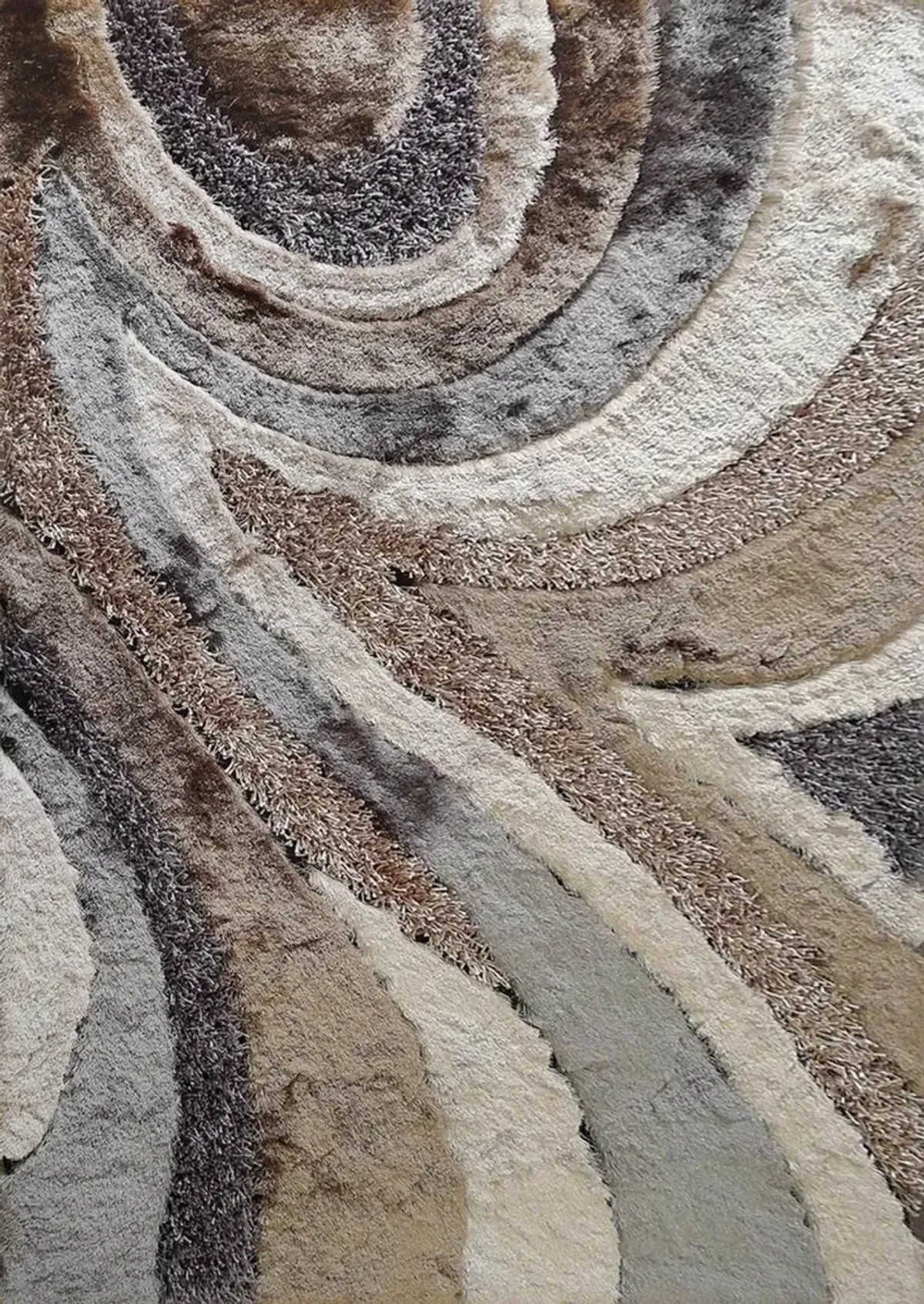 Shaggy Viscose 5 x 7 Earth Beige and Gray Shag Rug