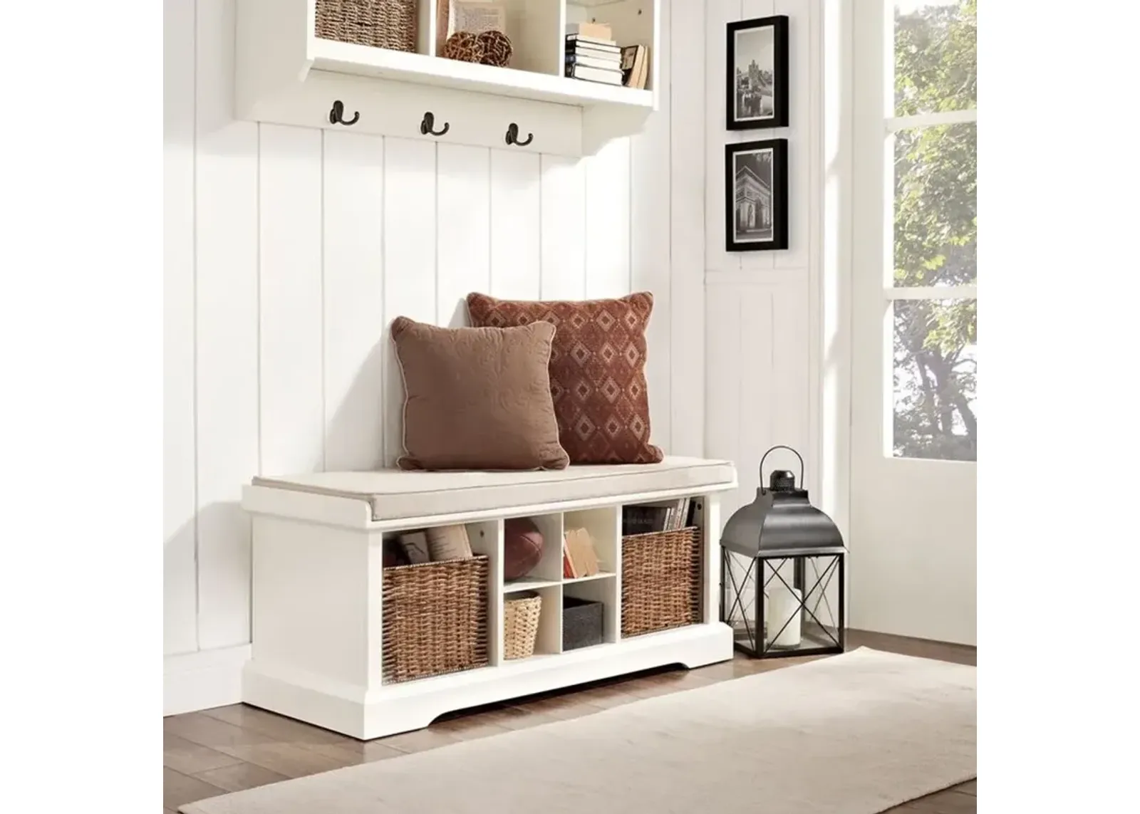 White Entryway Storage Bench - Brennan