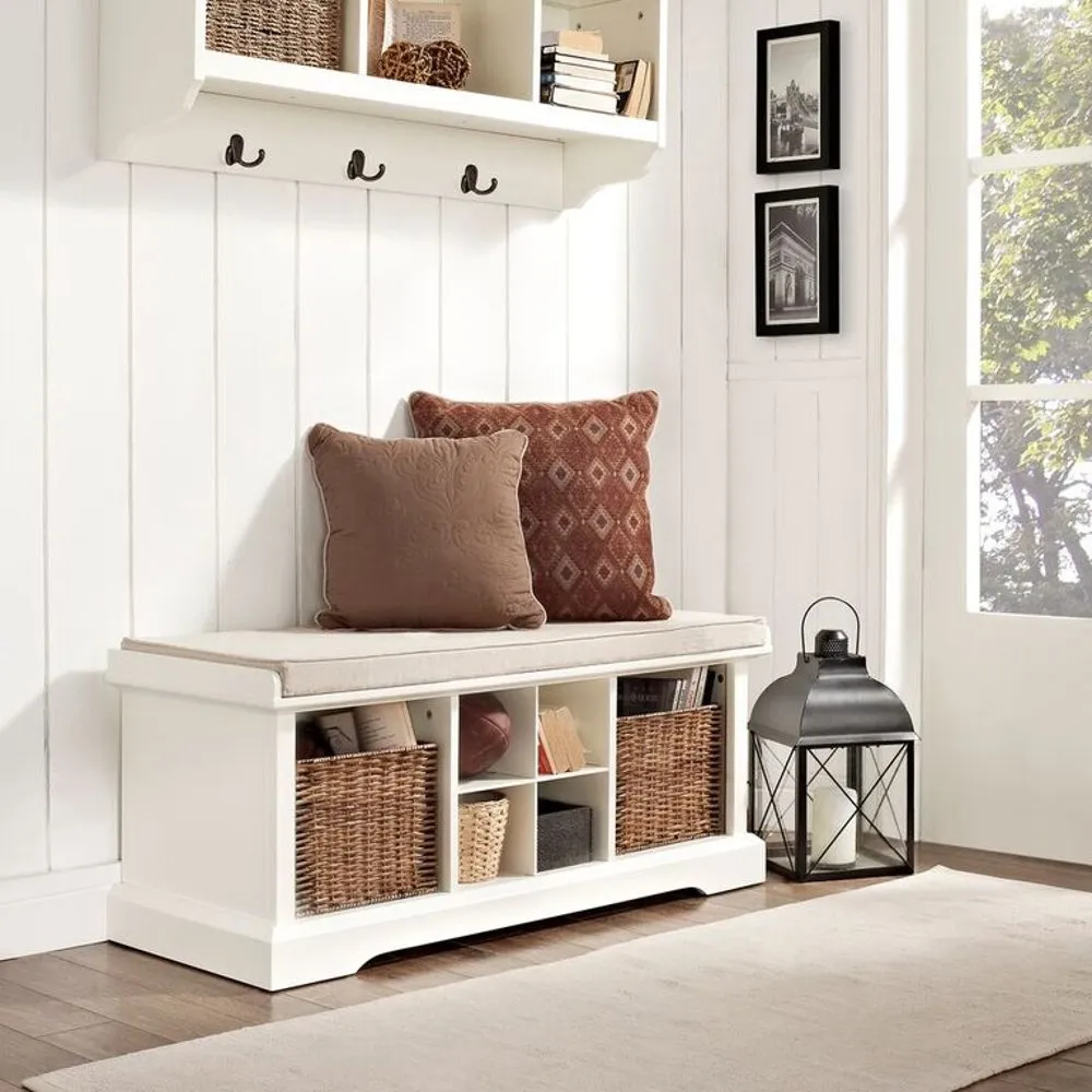 White Entryway Storage Bench - Brennan