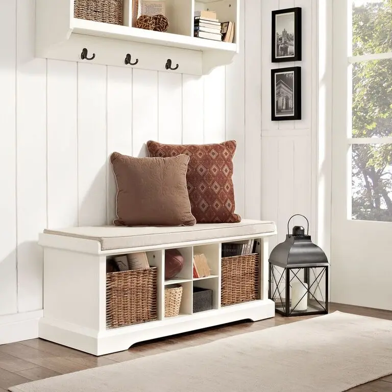 White Entryway Storage Bench - Brennan