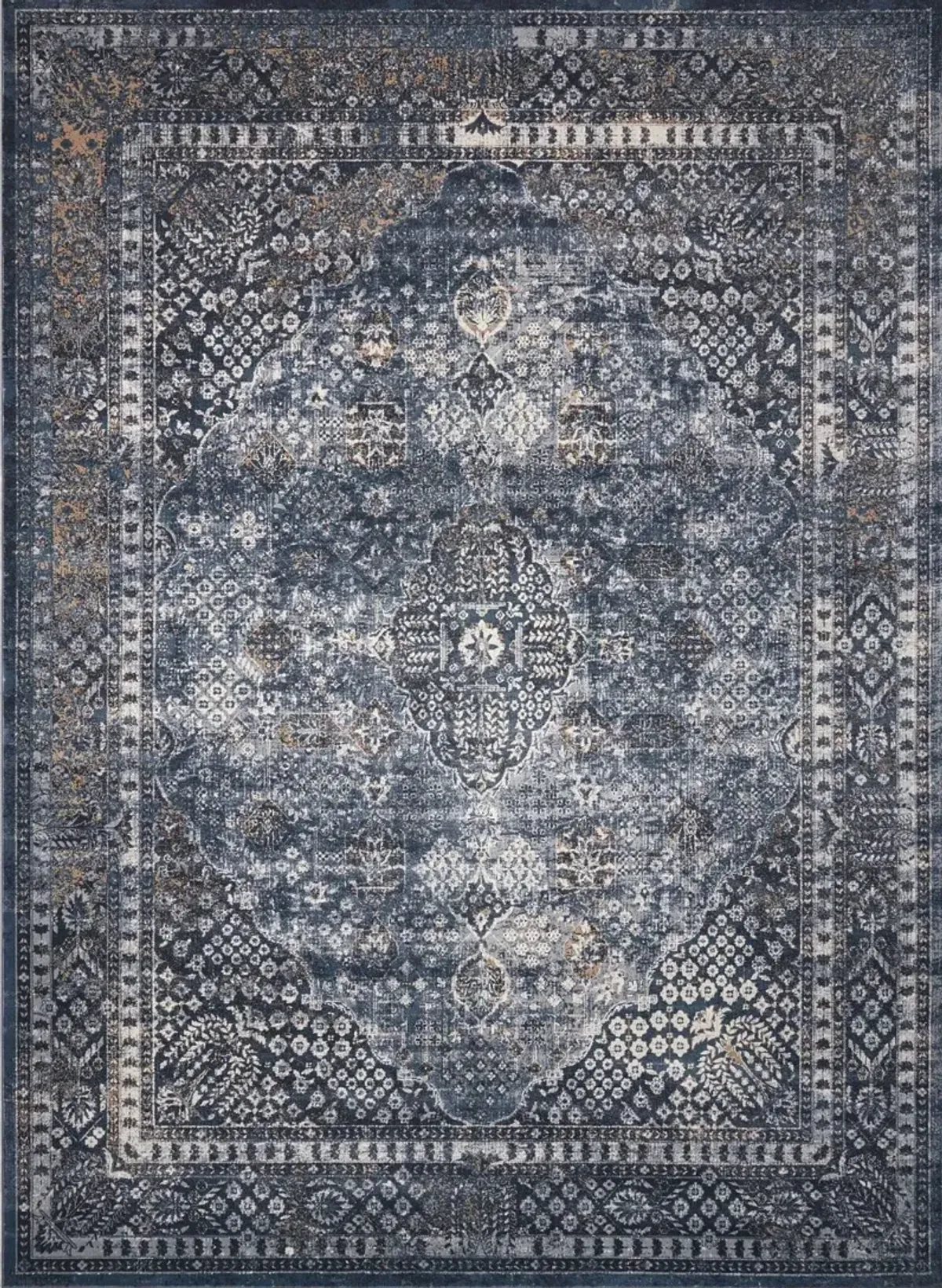 Malta 5 x 8 Navy Blue, Cream, and Rust Area Rug