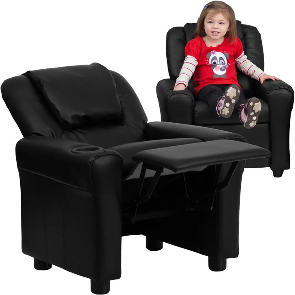 Mini Me Kids Black Recliner with Cup Holder