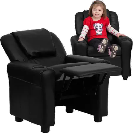 Mini Me Kids Black Recliner with Cup Holder