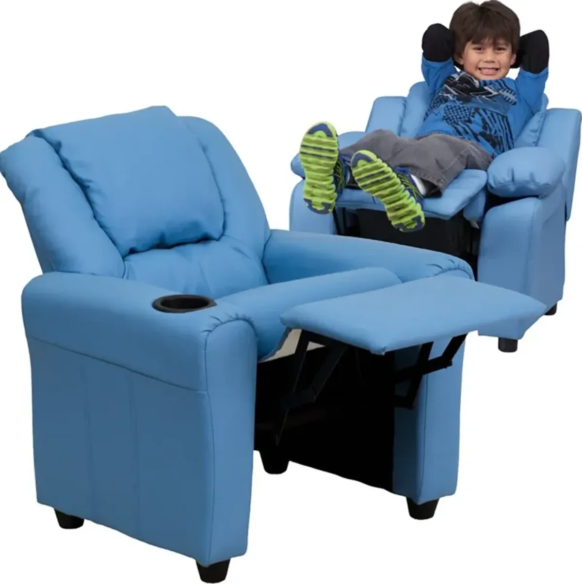 Mini Me Kids Light Blue Recliner with Cup Holder