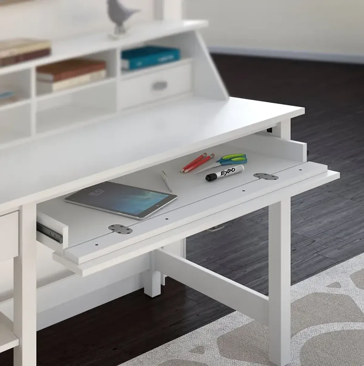 Broadview Pure White Computer Desk with Open Storage - Bush Furniture