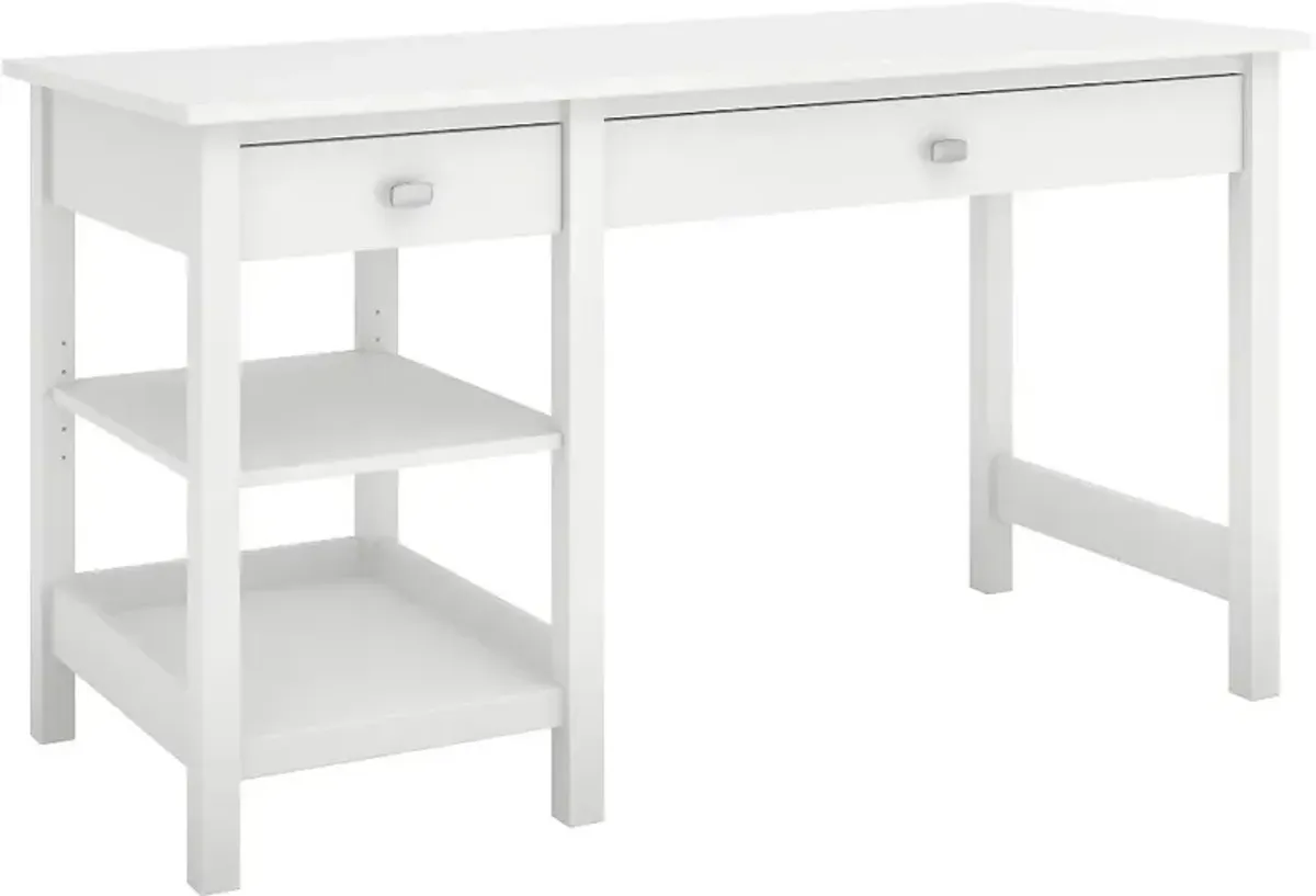 Broadview Pure White Computer Desk with Open Storage - Bush Furniture