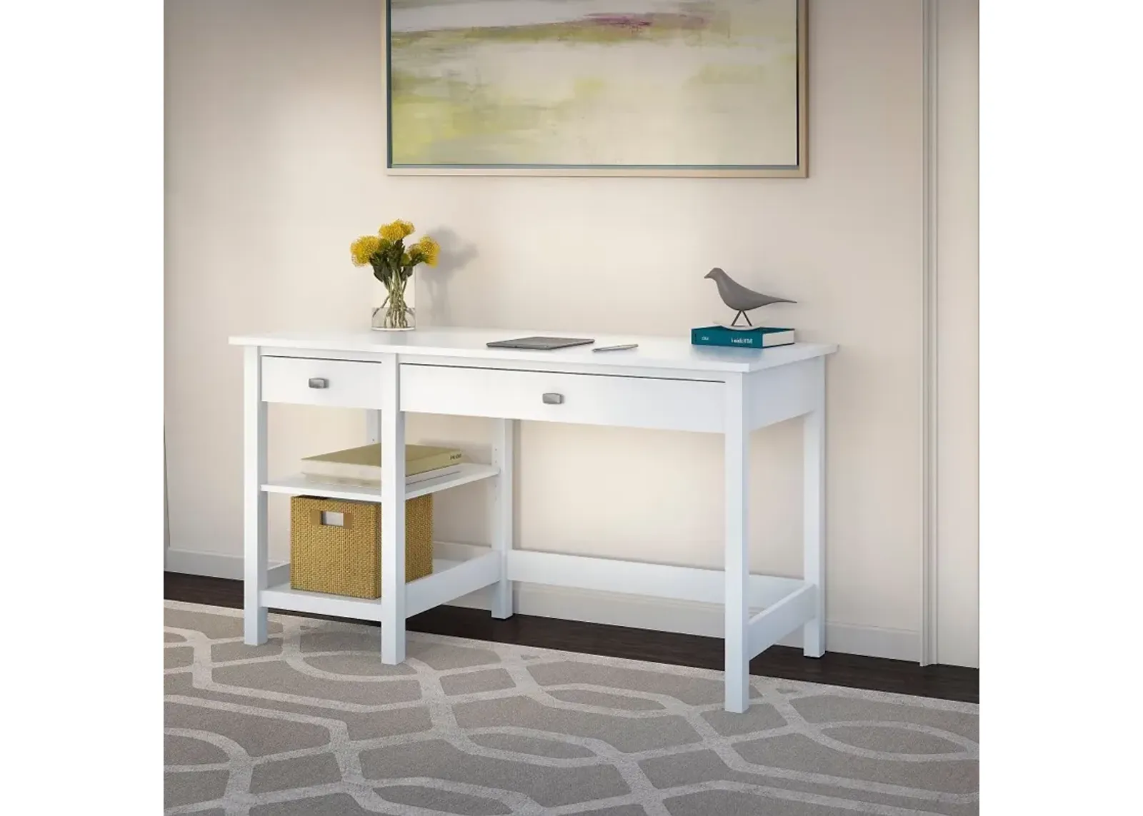 Broadview Pure White Computer Desk with Open Storage - Bush Furniture