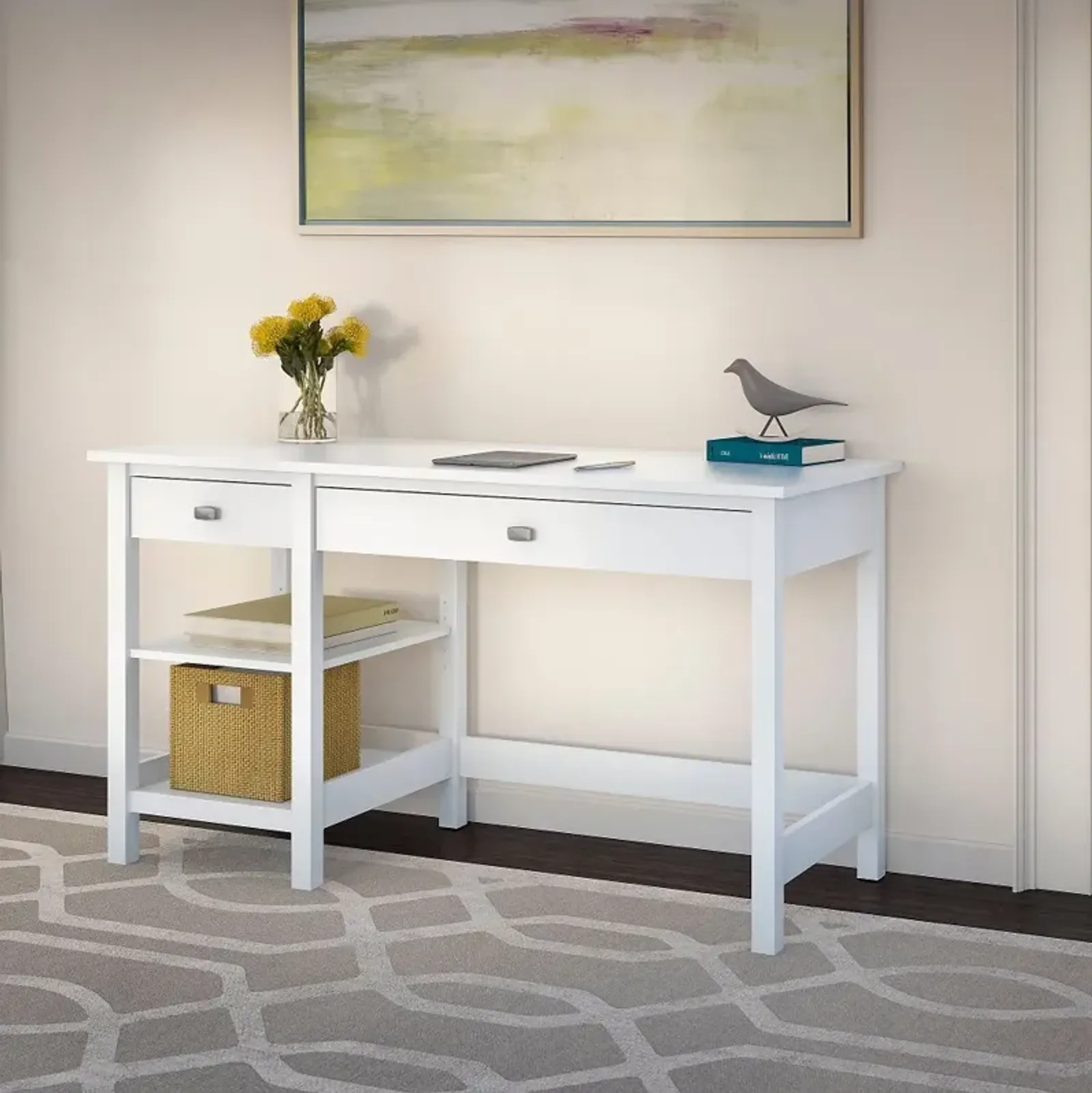 Broadview Pure White Computer Desk with Open Storage - Bush Furniture