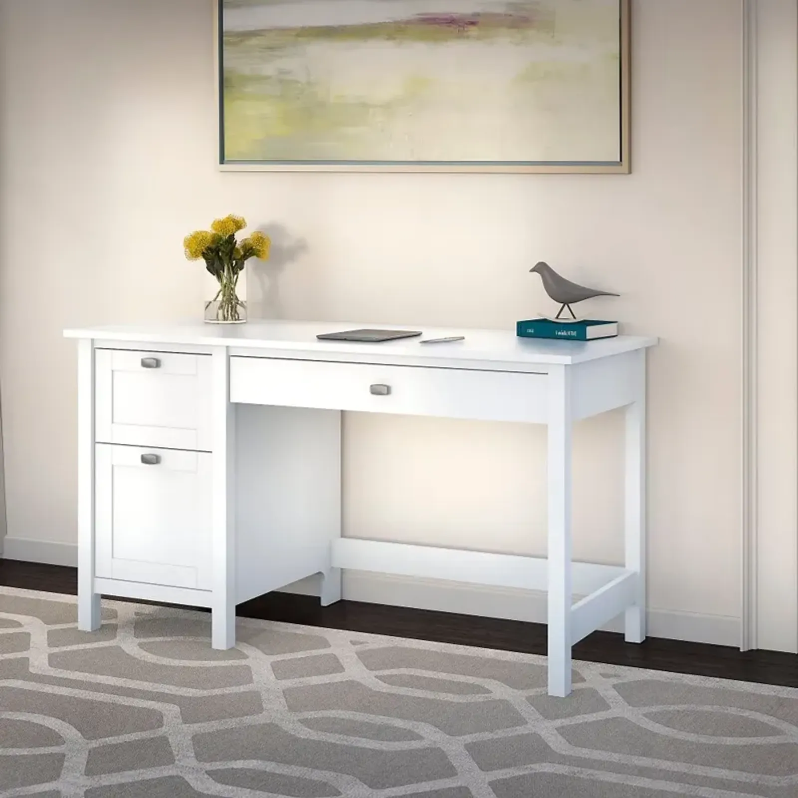 Broadview Pure White Computer Desk with 2 Drawer Pedestal - Bush...