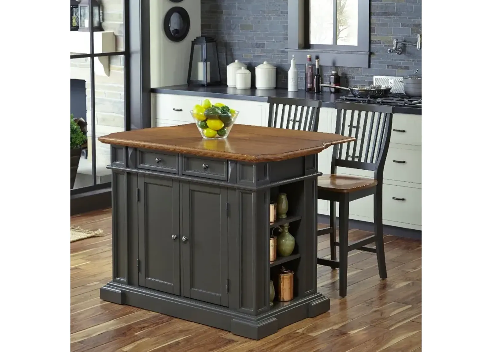 Americana Charcoal Gray Kitchen Island Set