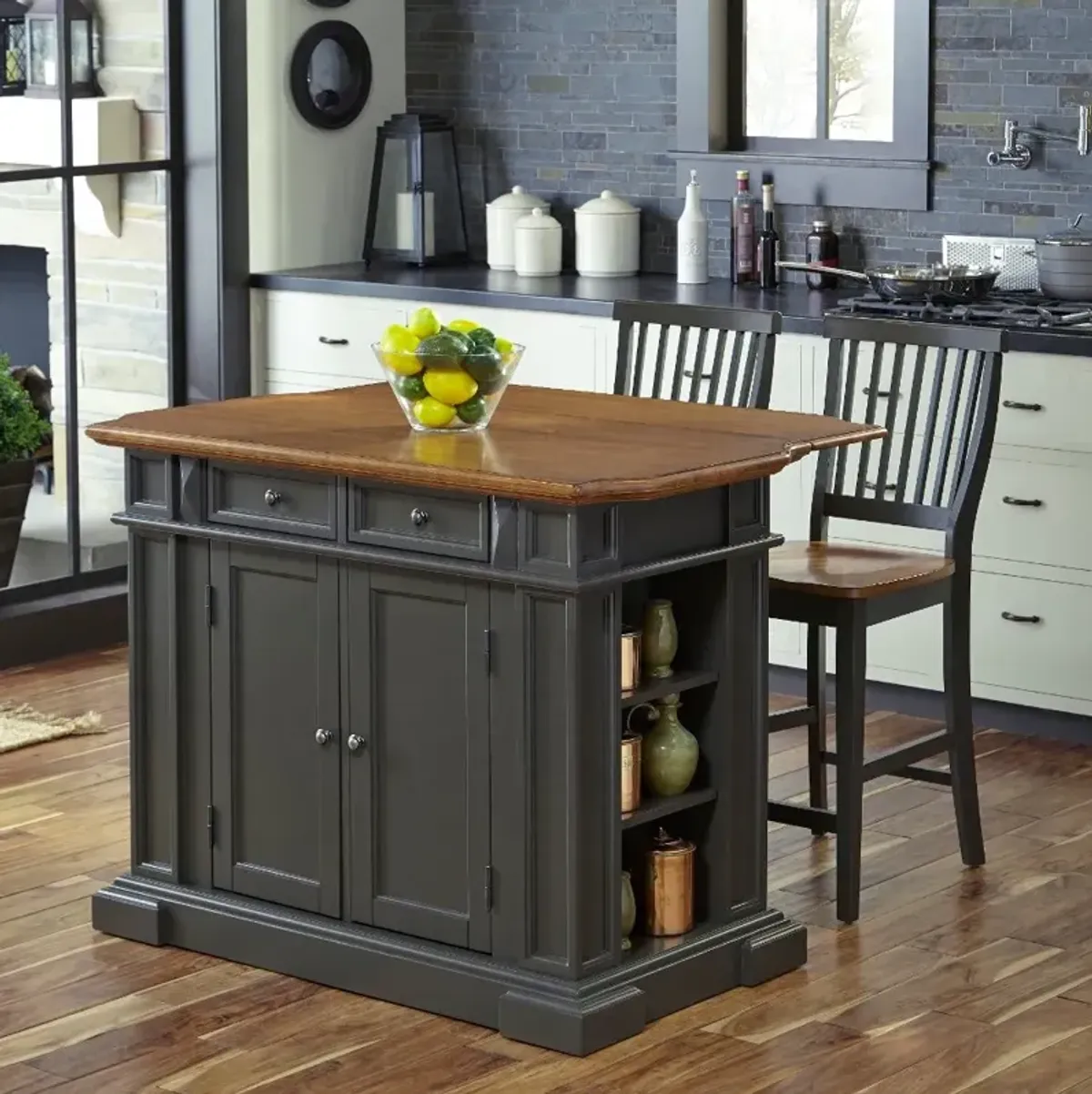 Americana Charcoal Gray Kitchen Island Set