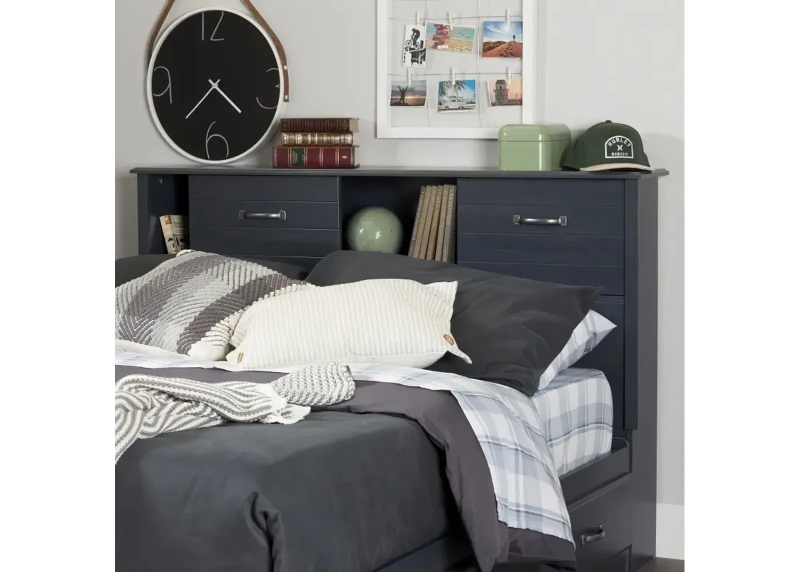 Ulysses Blue Full Bookcase Headboard - South Shore