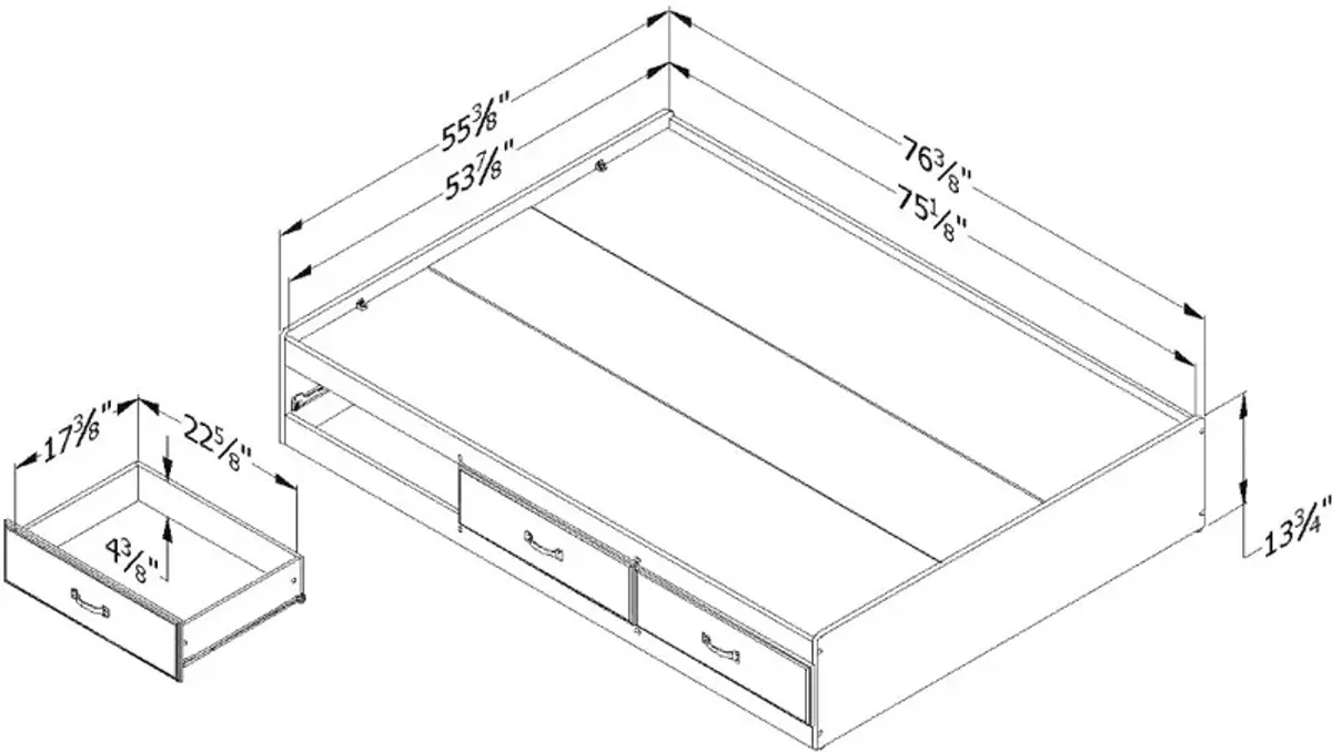 Ulysses Blue Full 3-Drawer Mates Bed - South Shore