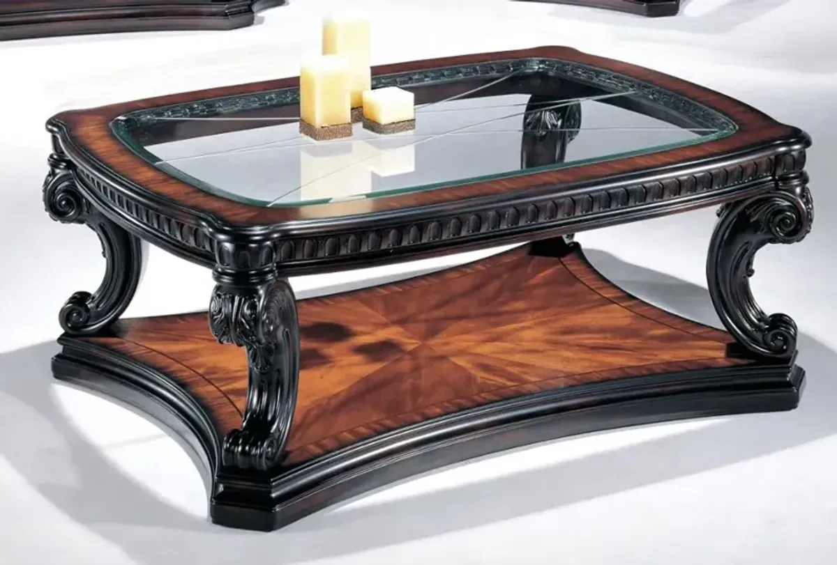 Grand Estates Brown and Glass Top Coffee Table