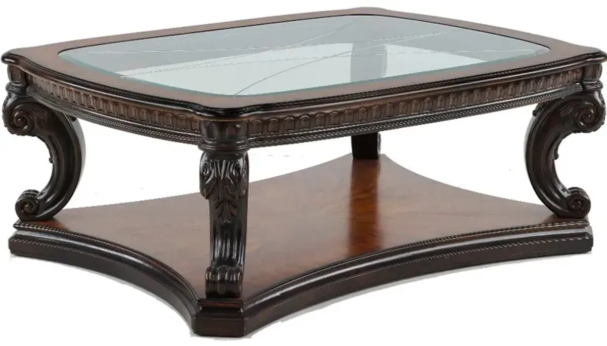 Grand Estates Brown and Glass Top Coffee Table