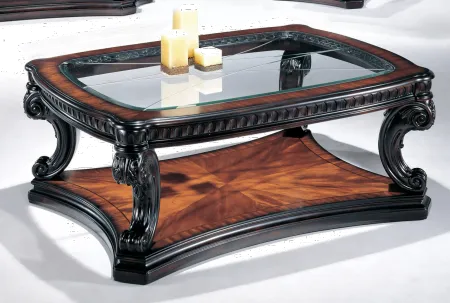 Grand Estates Brown and Glass Top Coffee Table