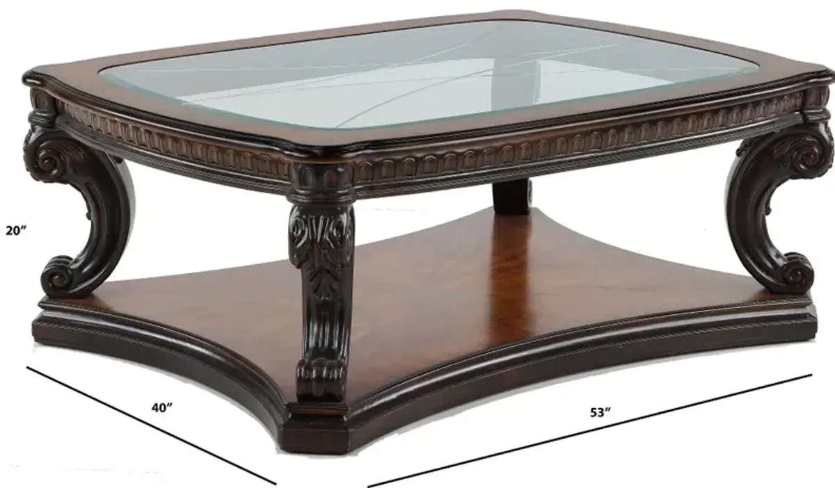 Grand Estates Brown and Glass Top Coffee Table