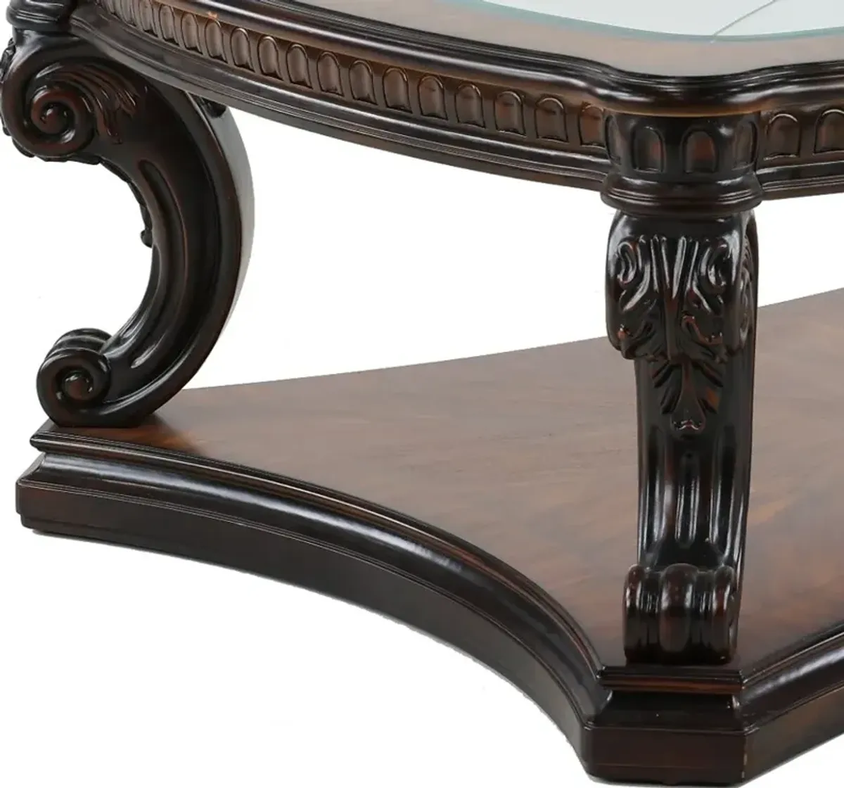 Grand Estates Brown and Glass Top Coffee Table