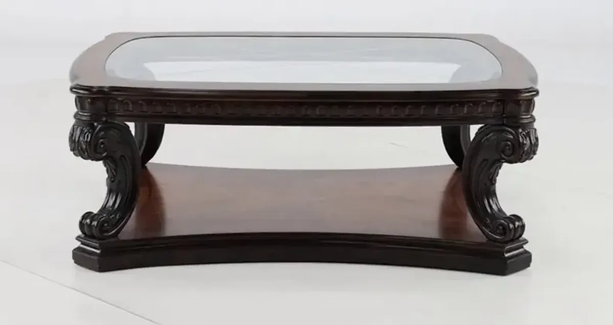 Grand Estates Brown and Glass Top Coffee Table