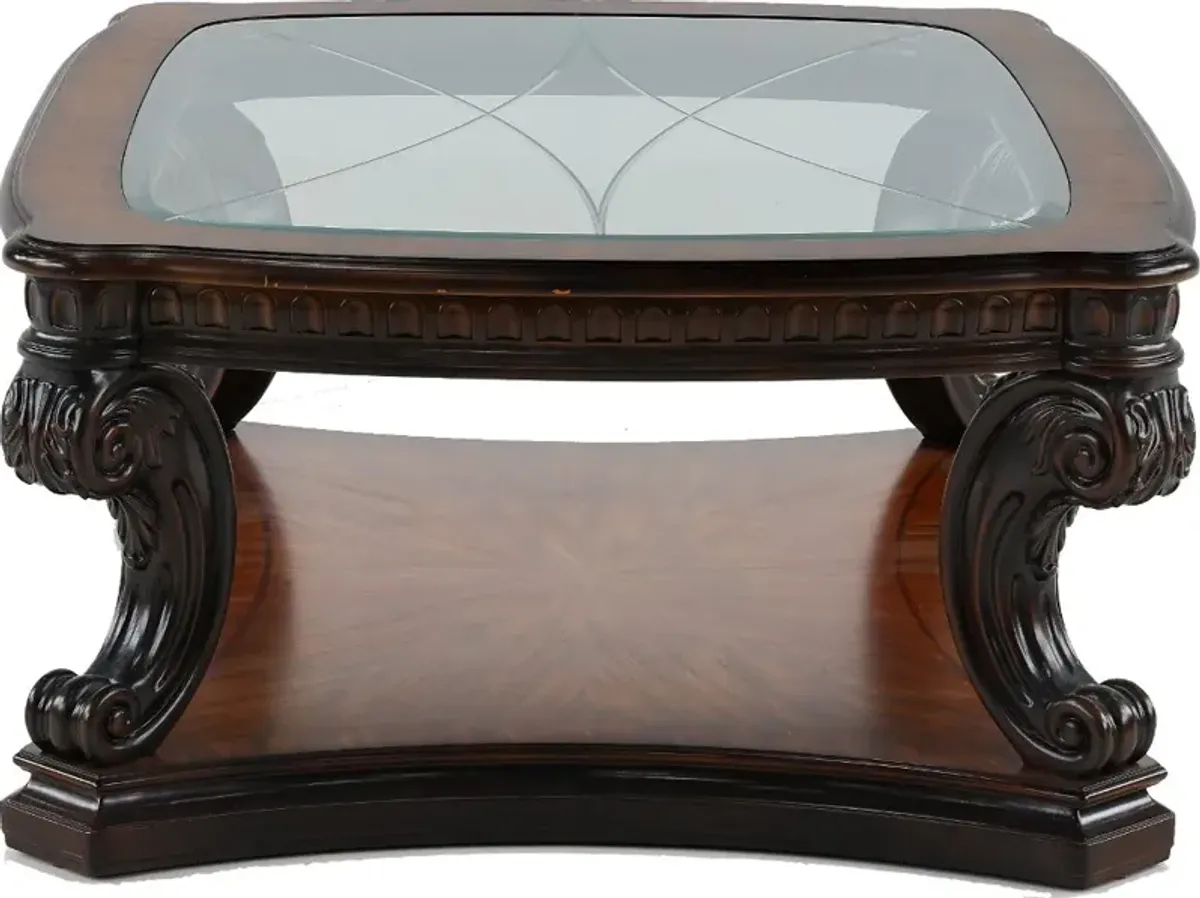 Grand Estates Brown and Glass Top Coffee Table