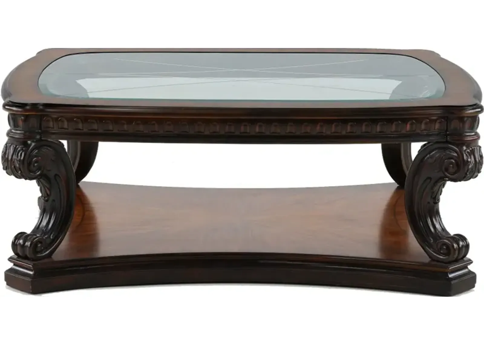 Grand Estates Brown and Glass Top Coffee Table