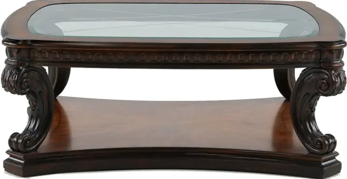 Grand Estates Brown and Glass Top Coffee Table