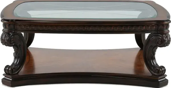 Grand Estates Brown and Glass Top Coffee Table