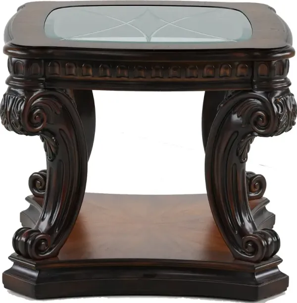 Grand Estates Brown Glass Top End Table