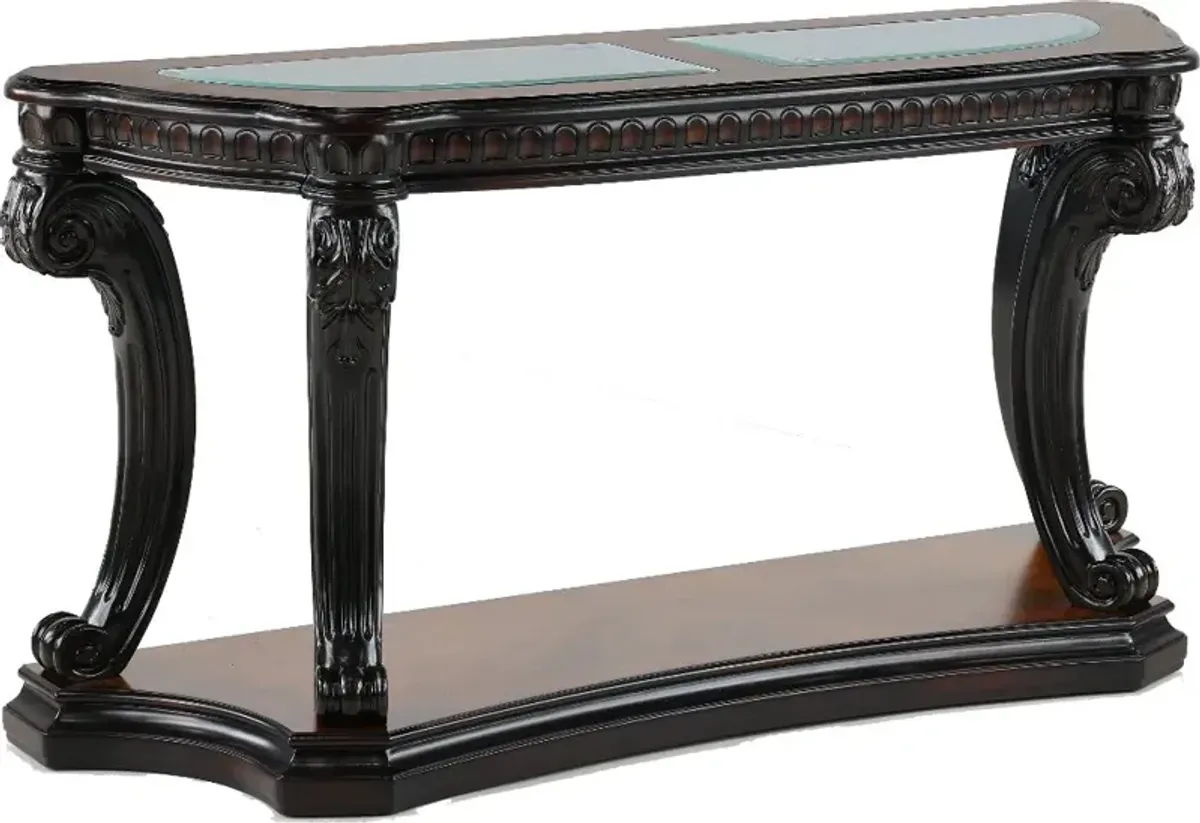 Grand Estates Brown and Glass Top Sofa Table