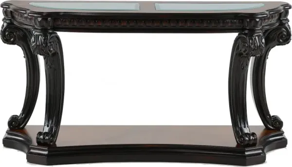 Grand Estates Brown and Glass Top Sofa Table