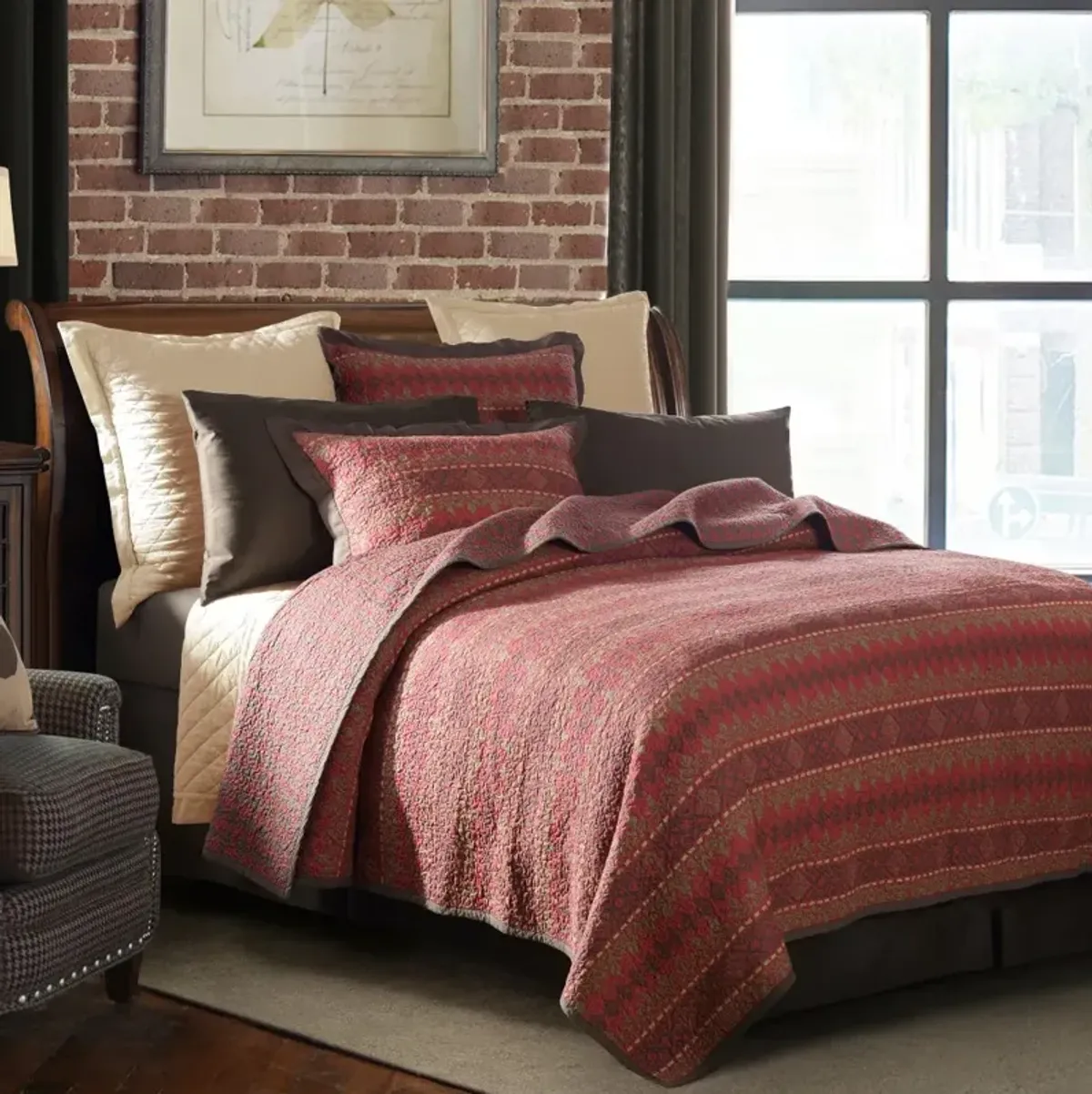 Soft Red and Chocolate Tones Rushmore Full-Queen Bedding Collection