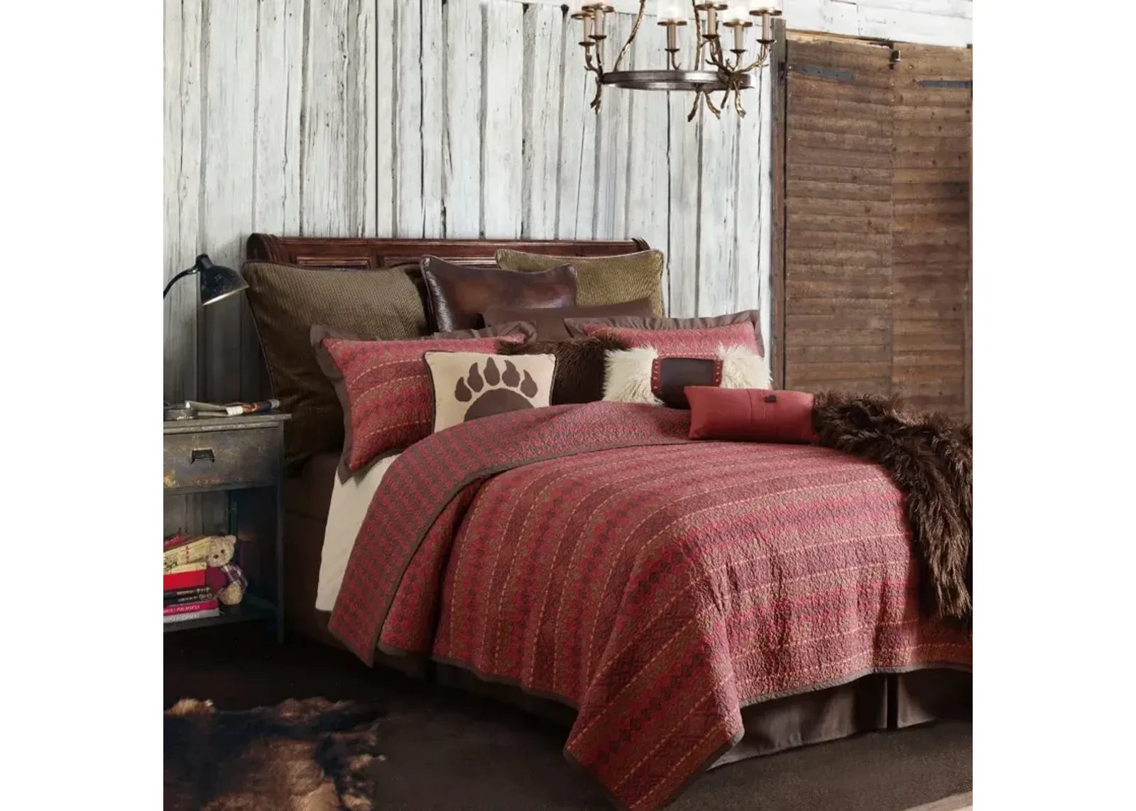 Soft Red and Chocolate Tones Rushmore Full-Queen Bedding Collection