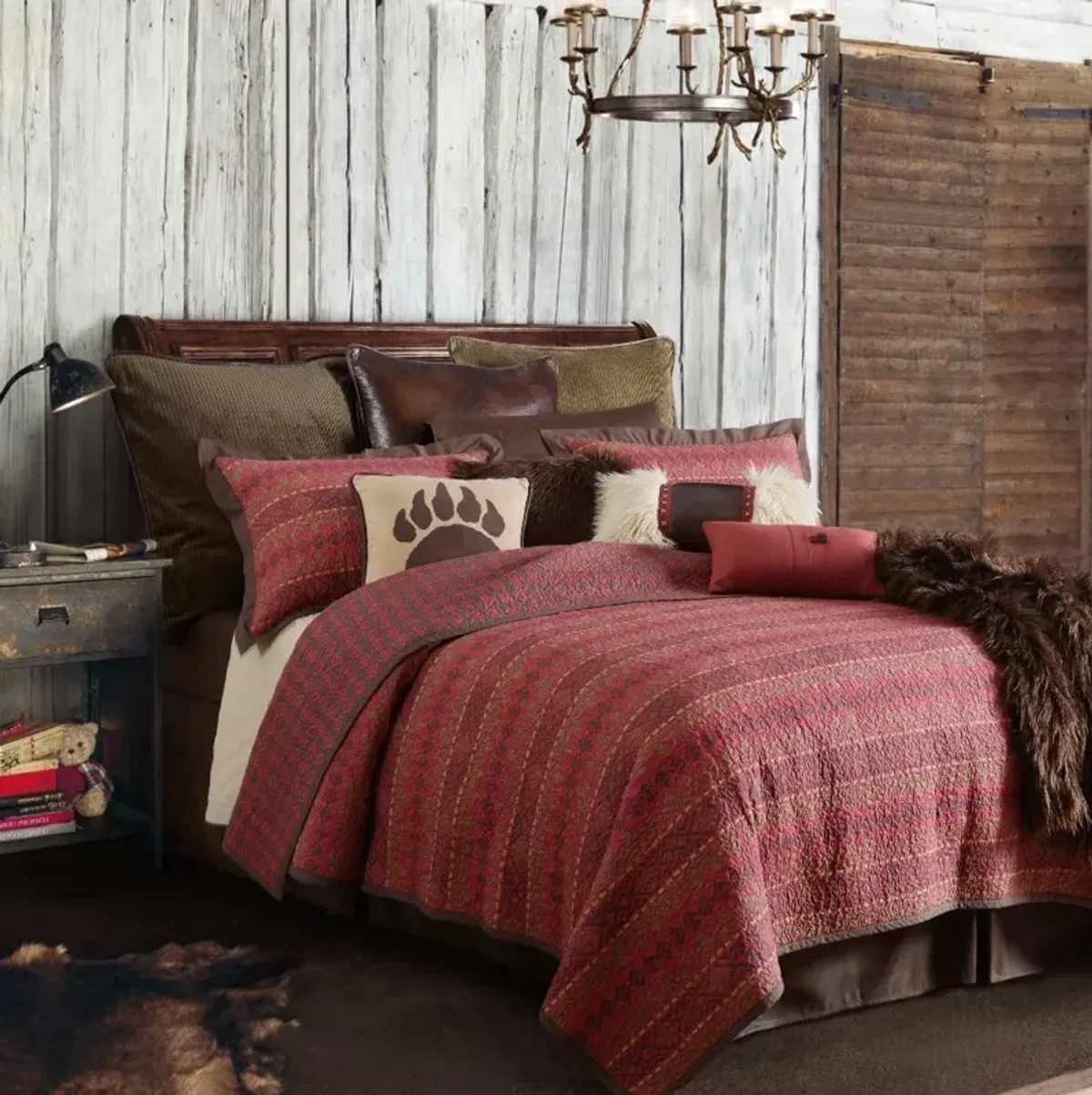 Soft Red and Chocolate Tones Rushmore Full-Queen Bedding Collection