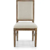 Interlude II Weathered Pine Square Back Upholstered Dining Chair