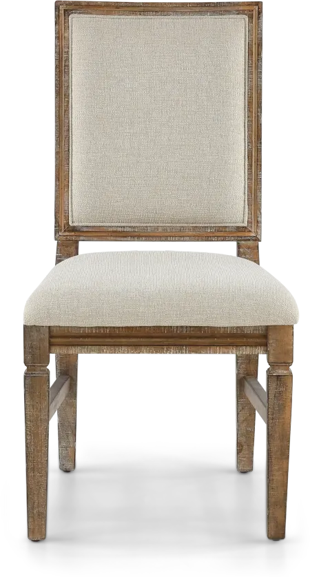 Interlude II Weathered Pine Square Back Upholstered Dining Chair