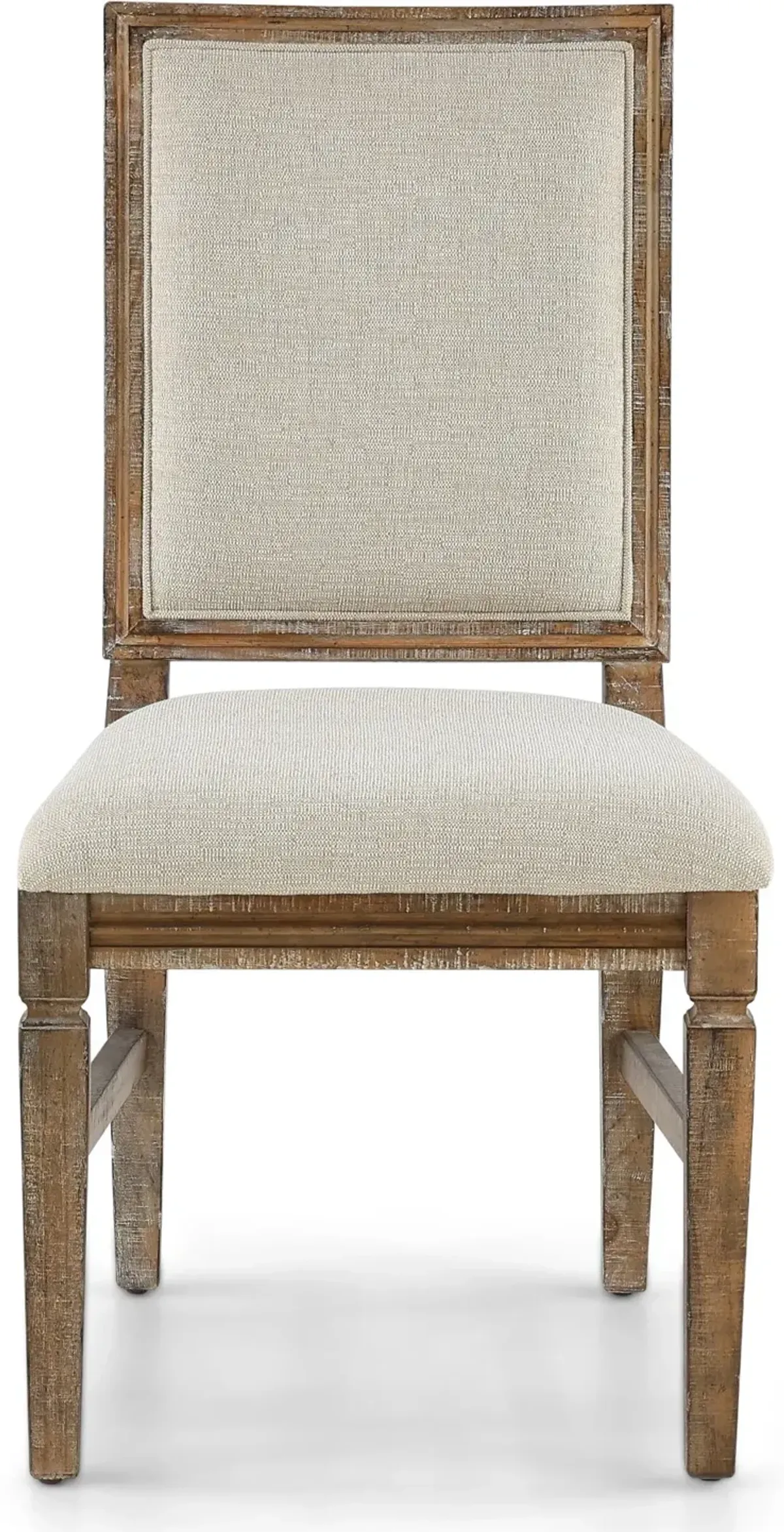 Interlude II Weathered Pine Square Back Upholstered Dining Chair